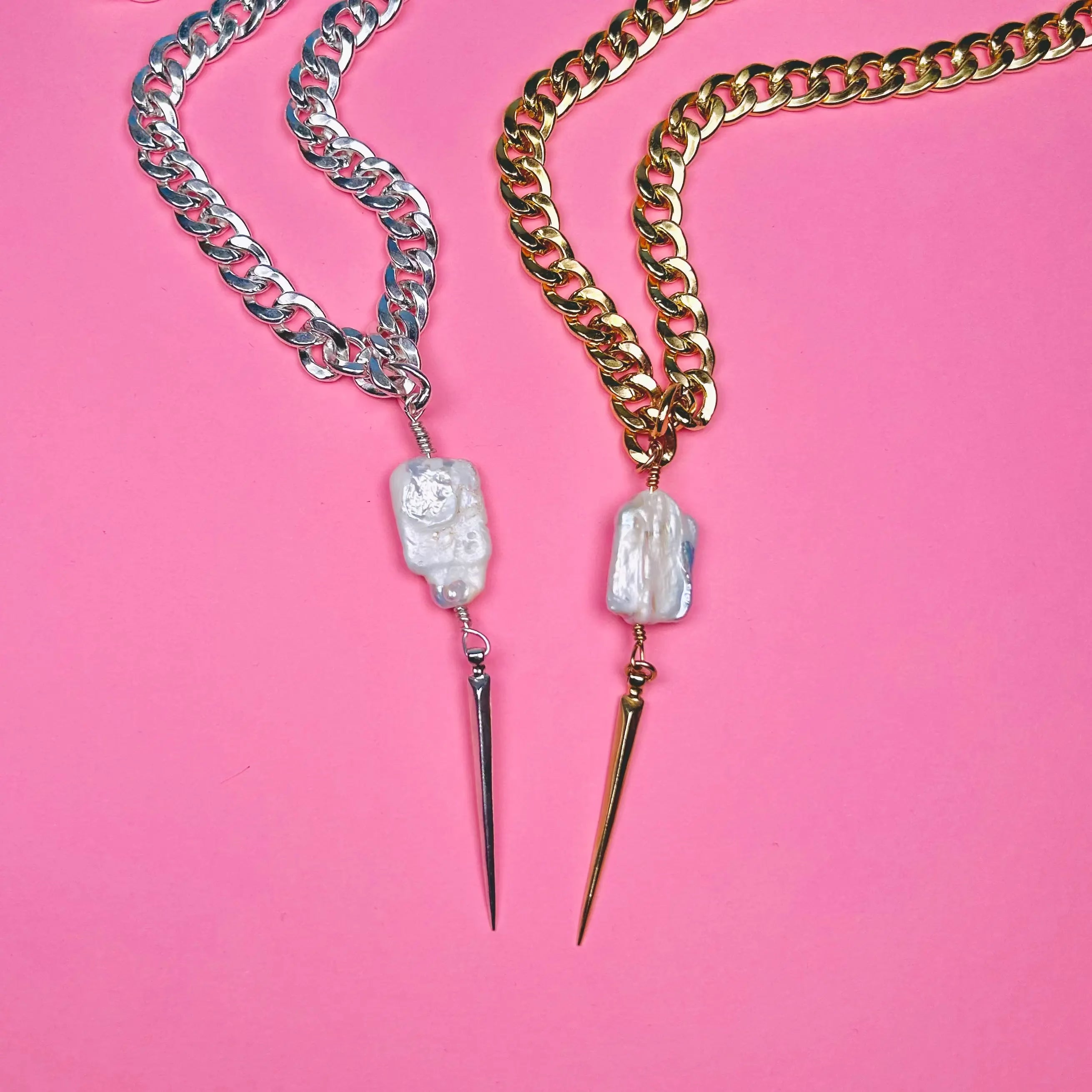 Halsband - Chunky Platt Pärla & Lång Nit L8Hasselblad