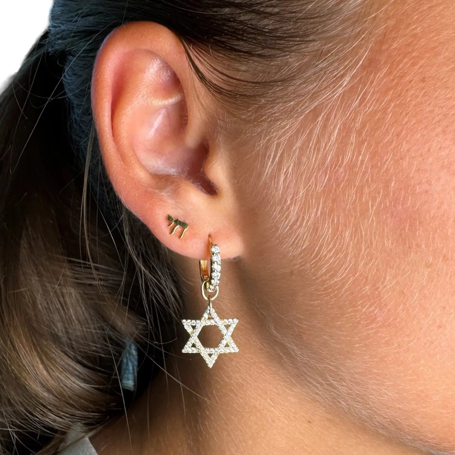Örhänge - Chai eller Davidsstjärna med zirkoner - L8Hasselblad