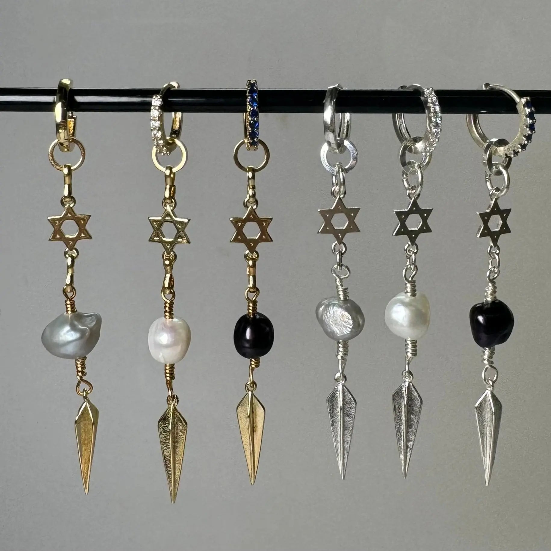 Örhänge - Davidstjärna med pärla - L8Hasselblad