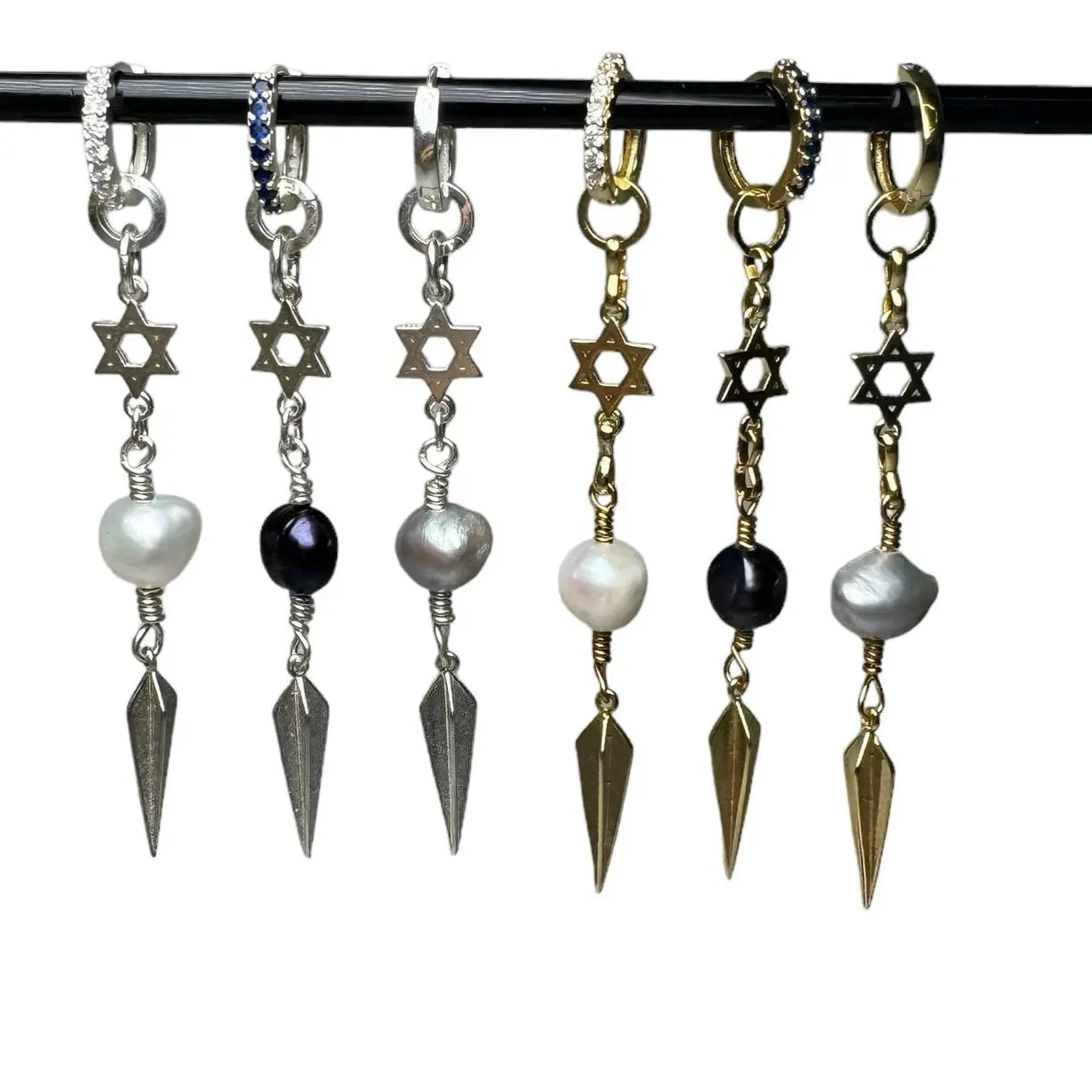 Örhängen - Långa davidstjärna med pärla - L8Hasselblad