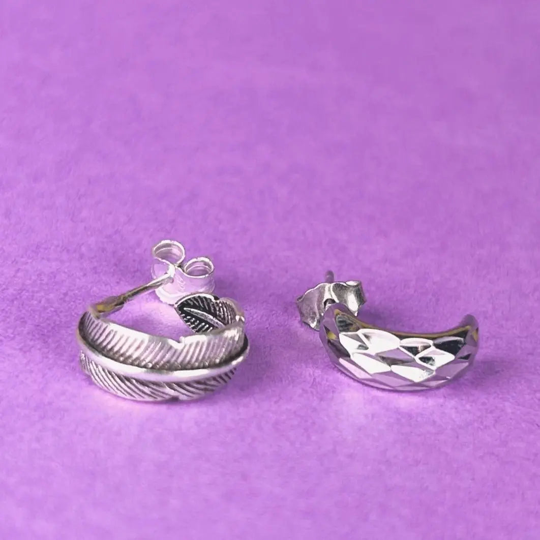 Stiftörhänge - Hoop Fjäder & Rutig - L8Hasselblad