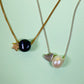 Mounted necklace with genuine pearl &amp; heart/star gold double