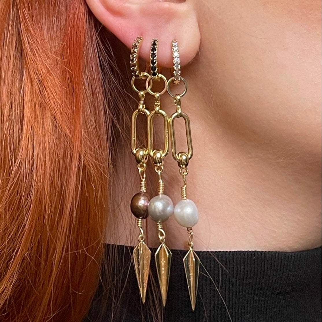 2.0 Long pearl earrings gold double