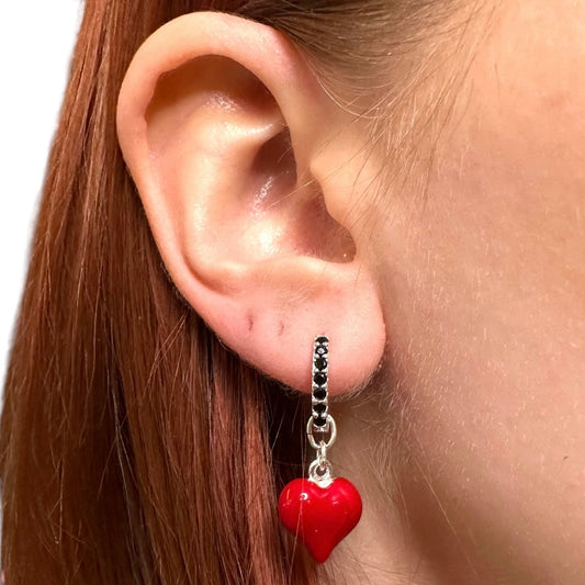 Dangling earring with big red heart