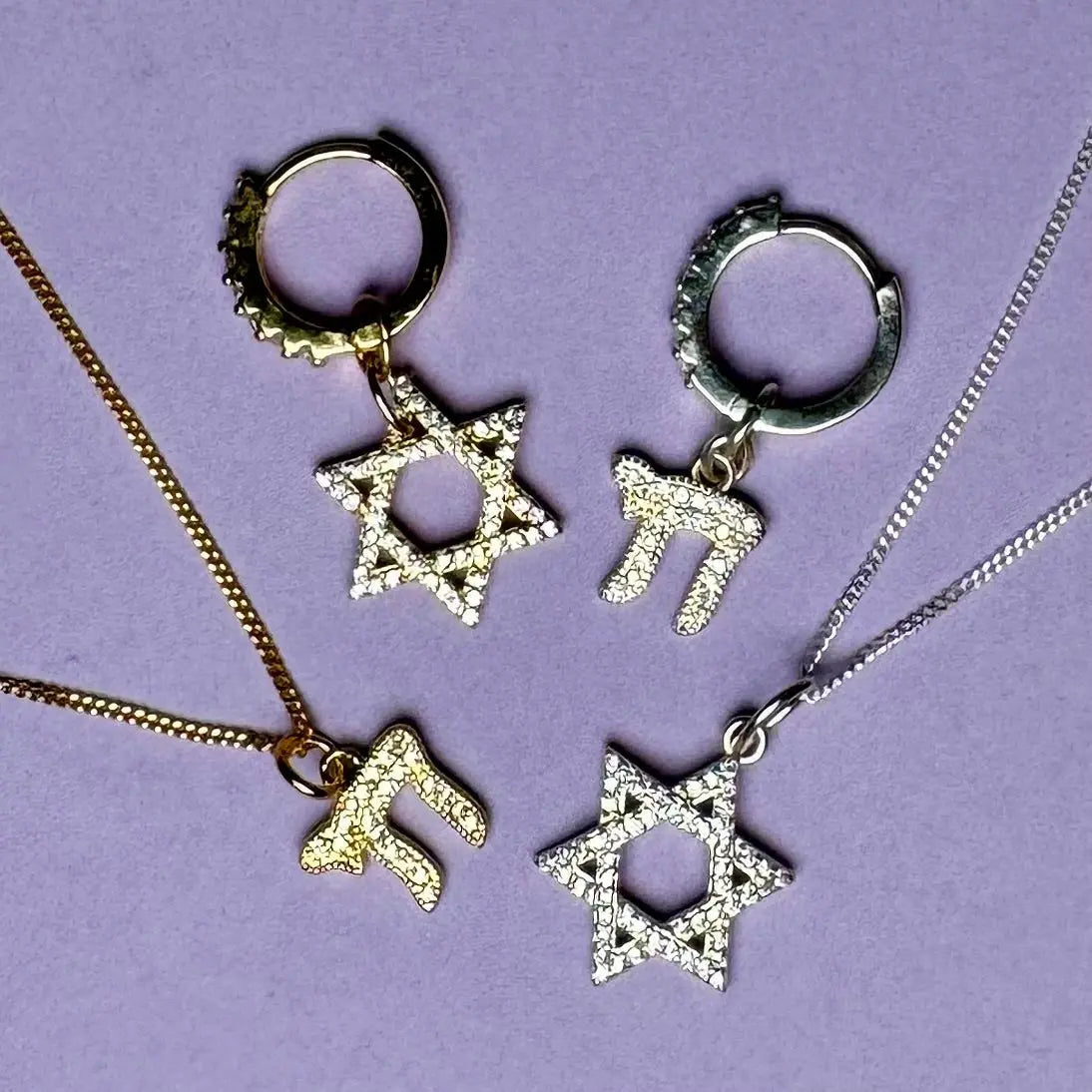 Berlock - Chai eller davidsstjärna med zirkoner - L8Hasselblad