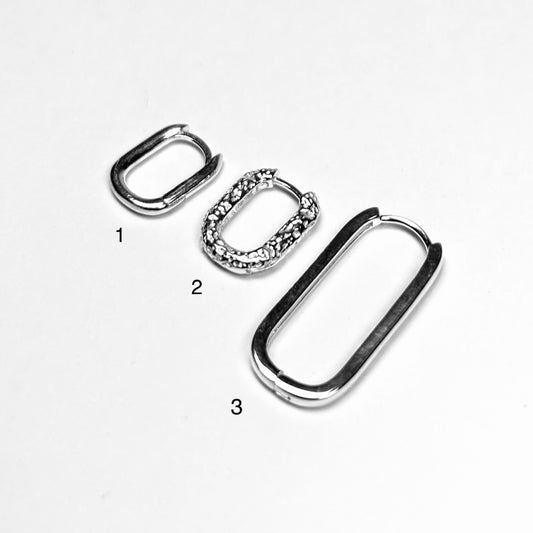 Earring rectangular silver hoop with structure