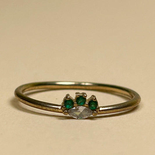 Thin ring with white &amp; green zircons