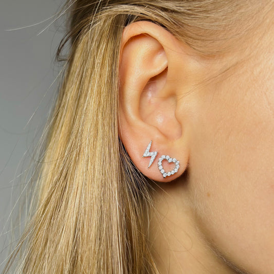 Stud earring with heart &amp; zircons