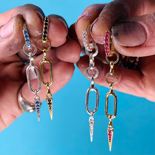 Long hanging earrings with zircons &amp; tag