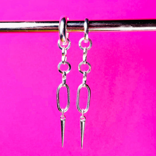 Earrings - Long with Round Rivet Solid Silver