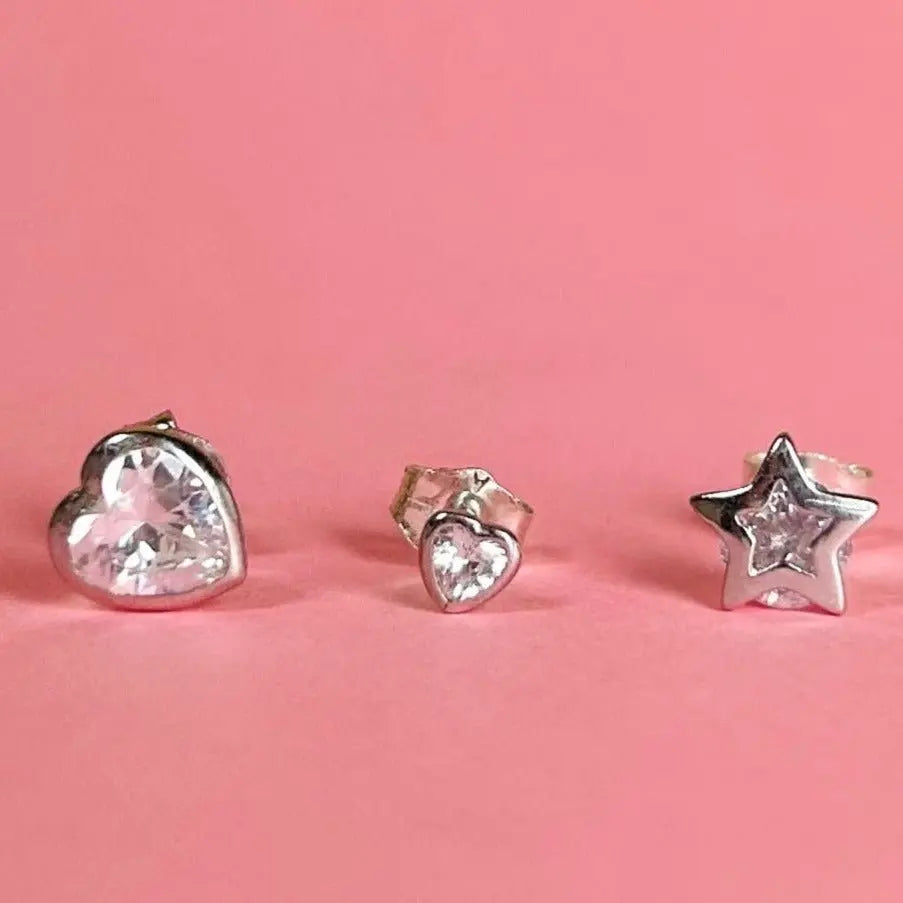 Stiftörhänge - Hjärta & Stjärna med Zirkon - L8Hasselblad